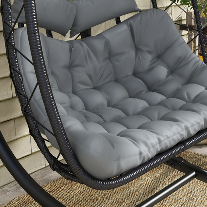PE Hanging Swing Chair with Thick Cushion, Patio Hanging Chair, Black