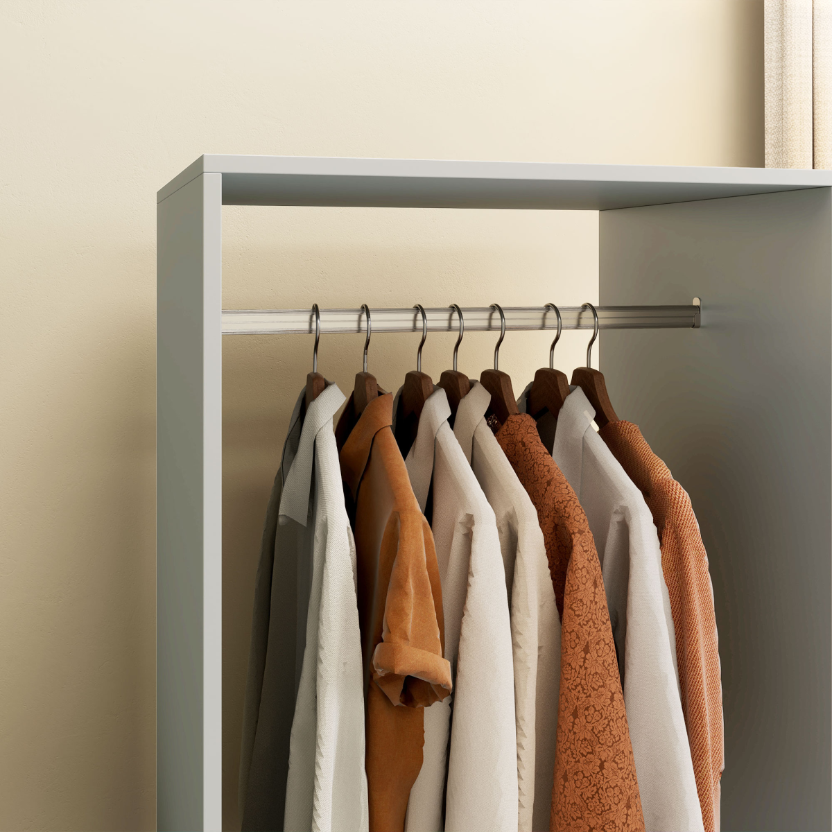 Open Wardrobe Clothes Rail Bedroom Clothes Storage Rod Shelves Grey