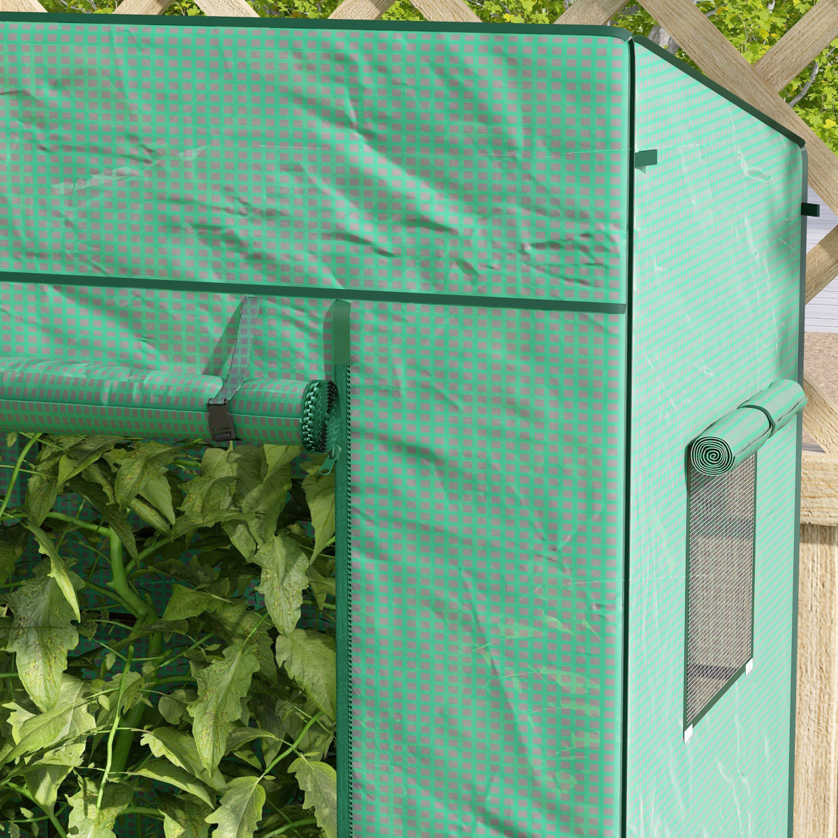 Walk-in Garden Green House with Large Roll-up Door and 2 Mesh Windows