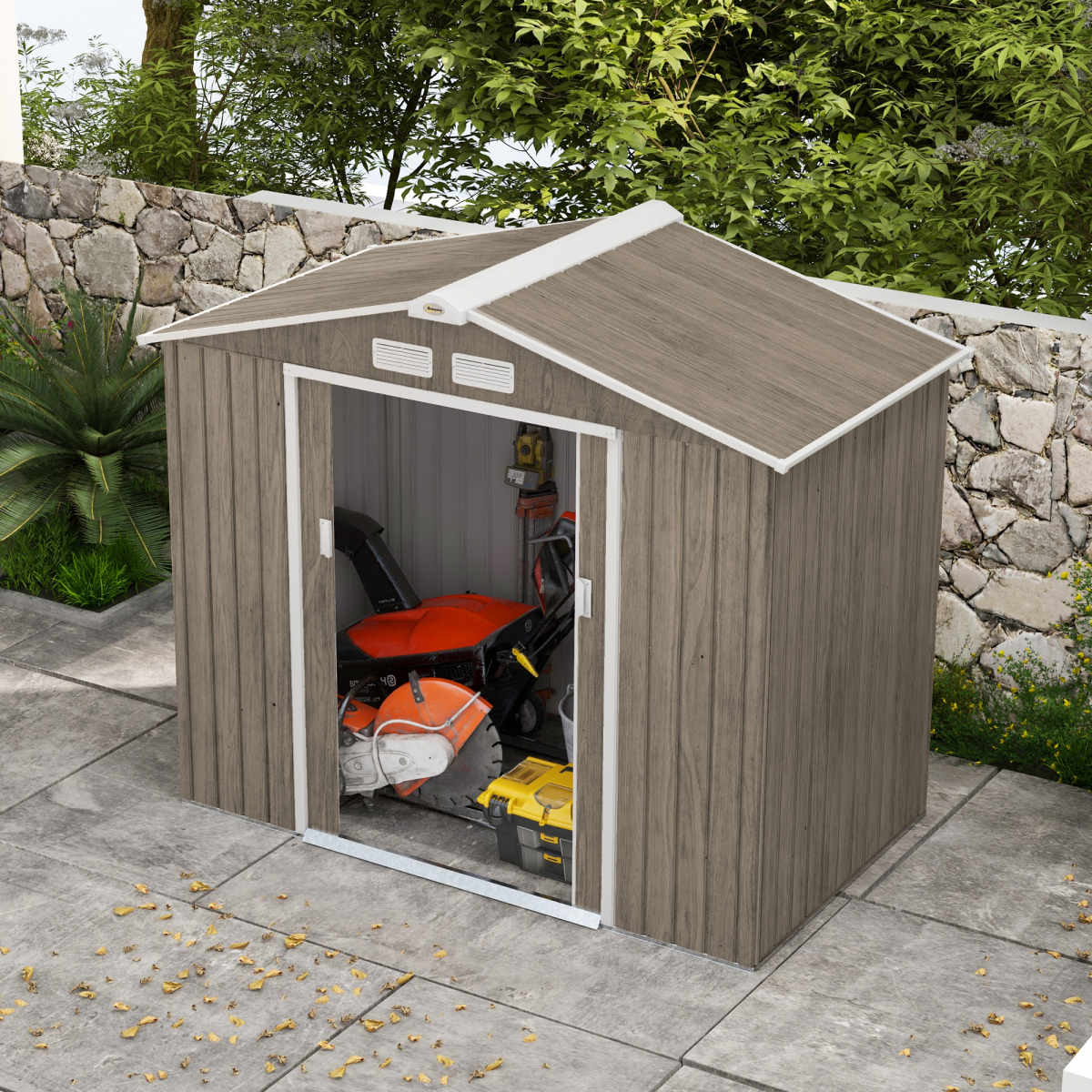 Garden Shed Storage Unit with Locking Door Floor Foundation Vent Brown