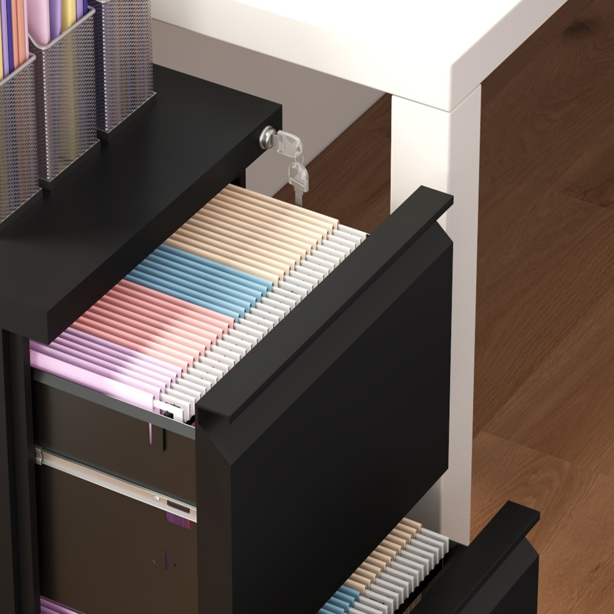 Steel File Cabinet with Lock Hanging Bar for Letter A4 Legal Size Black