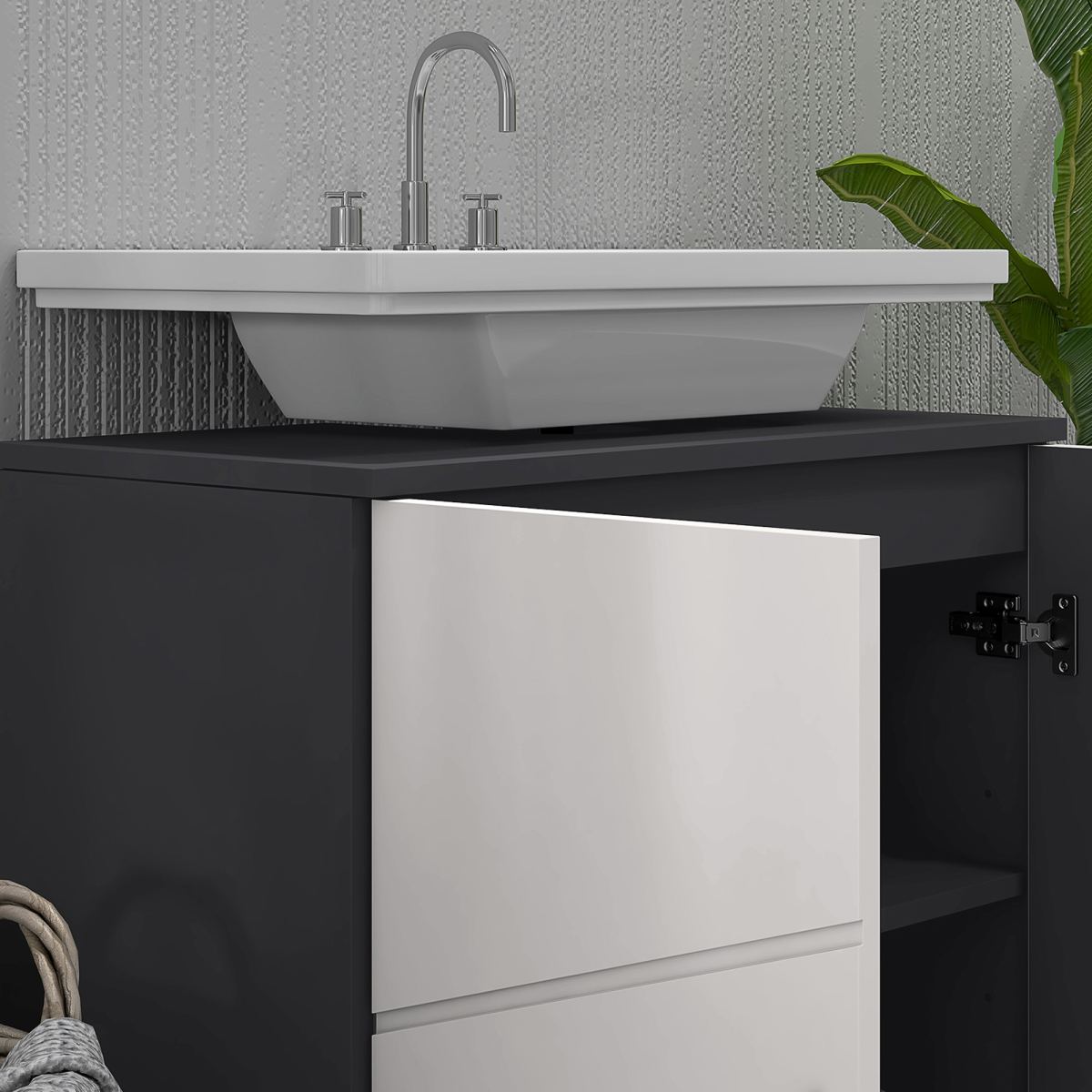Bathroom Vanity Unit, Under Sink Cabinet with Shelf, Light Grey