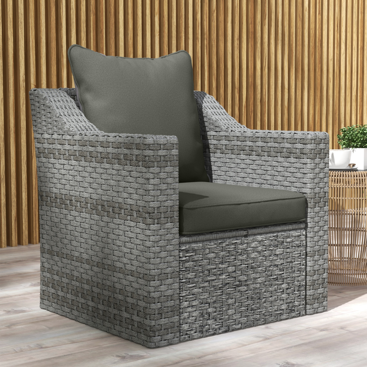 One-piece Outdoor Back and Seat Cushion for Garden, Charcoal Grey