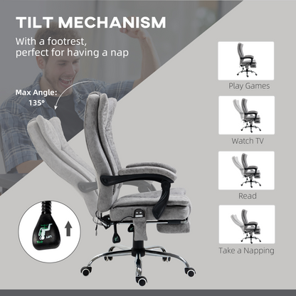 6-Point Vibrating Massage Office Chair w/ Microfibre Upholstery Arms Grey