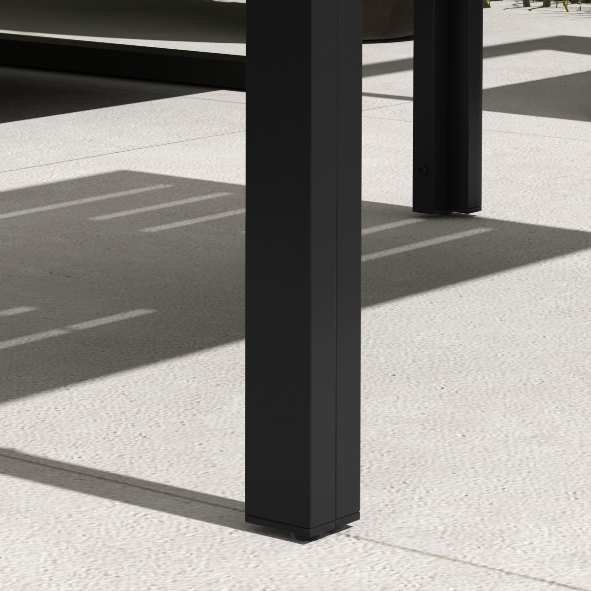 Outdoor Side Table Garden Table with Steel Frame and Slat Top Black