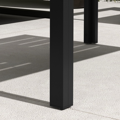 Outdoor Side Table Garden Table with Steel Frame and Slat Top Black