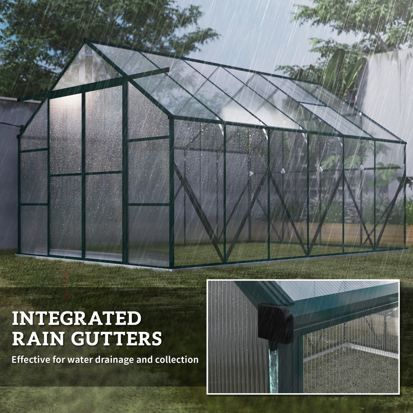 8x12ft Polycarbonate Walk-in Greenhouse Outdoor Double Sliding Door