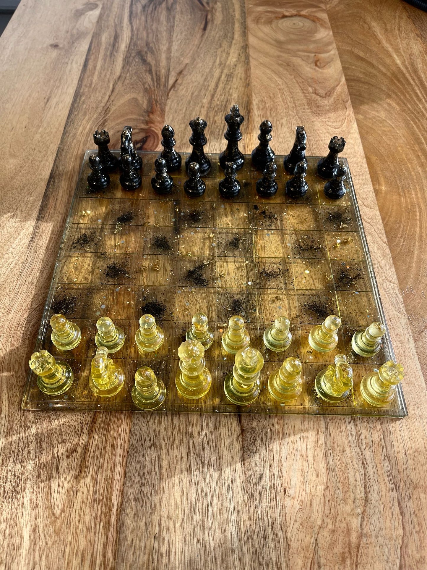 Chess Set Decorative Gift KuKo Handmade Gold Black Epoxy Resin Board AYard