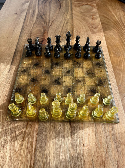 Handmade Gold & Black Resin Chess Board Set