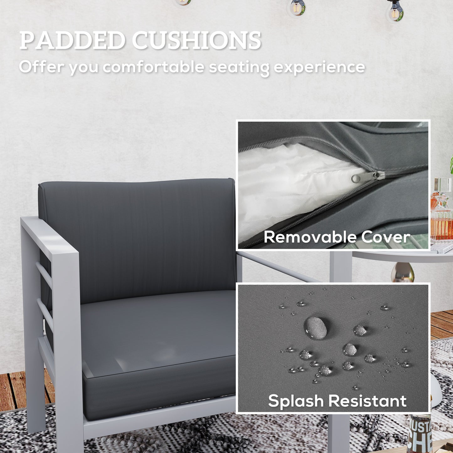 Patio Furniture Aluminium Armchair with Cushions, Charcoal Grey