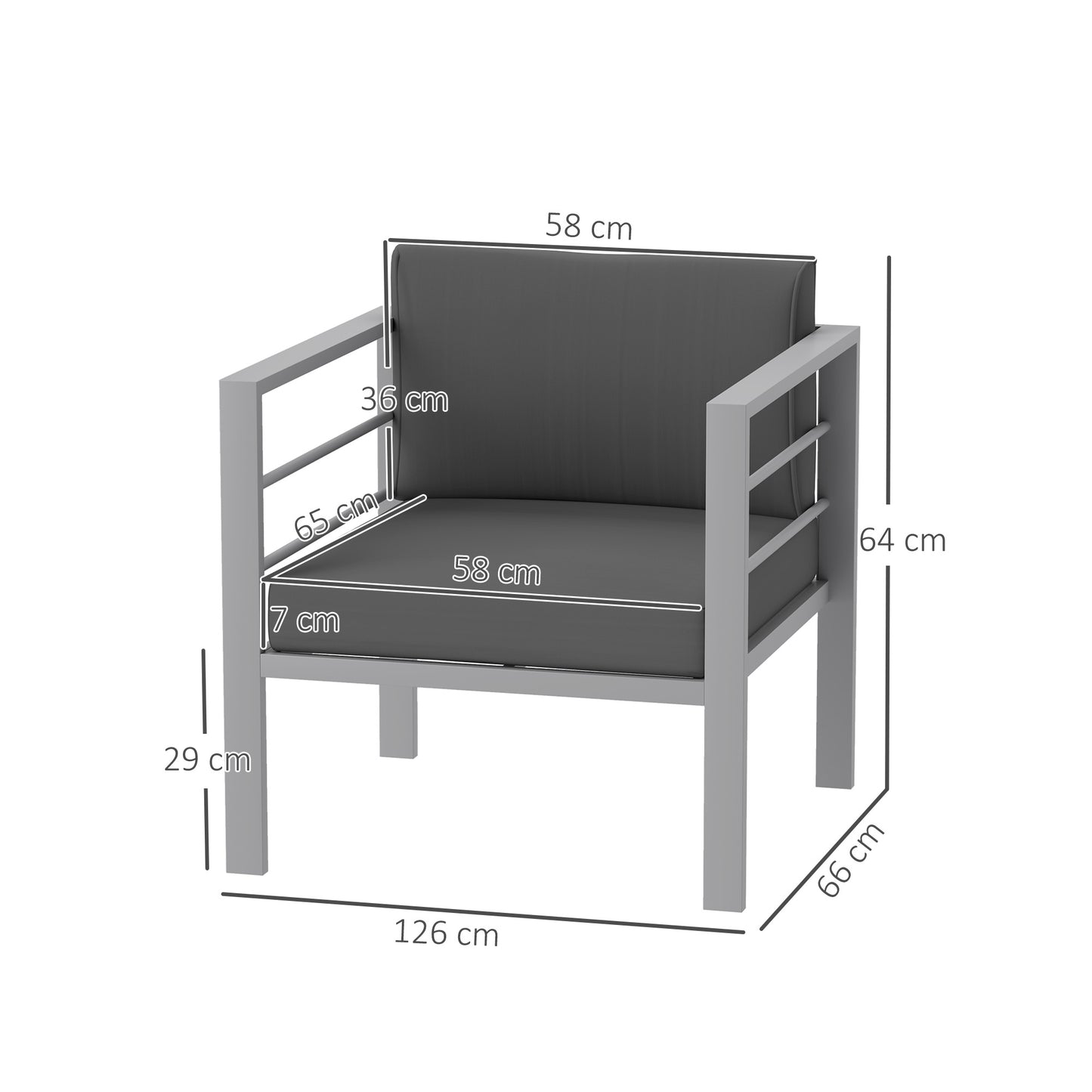 Patio Furniture Aluminium Armchair with Cushions, Charcoal Grey