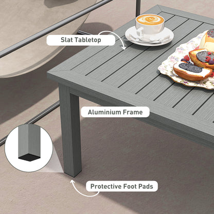 Aluminium Outdoor Coffee Table Patio Table w/ Grey Wood Grain Effect