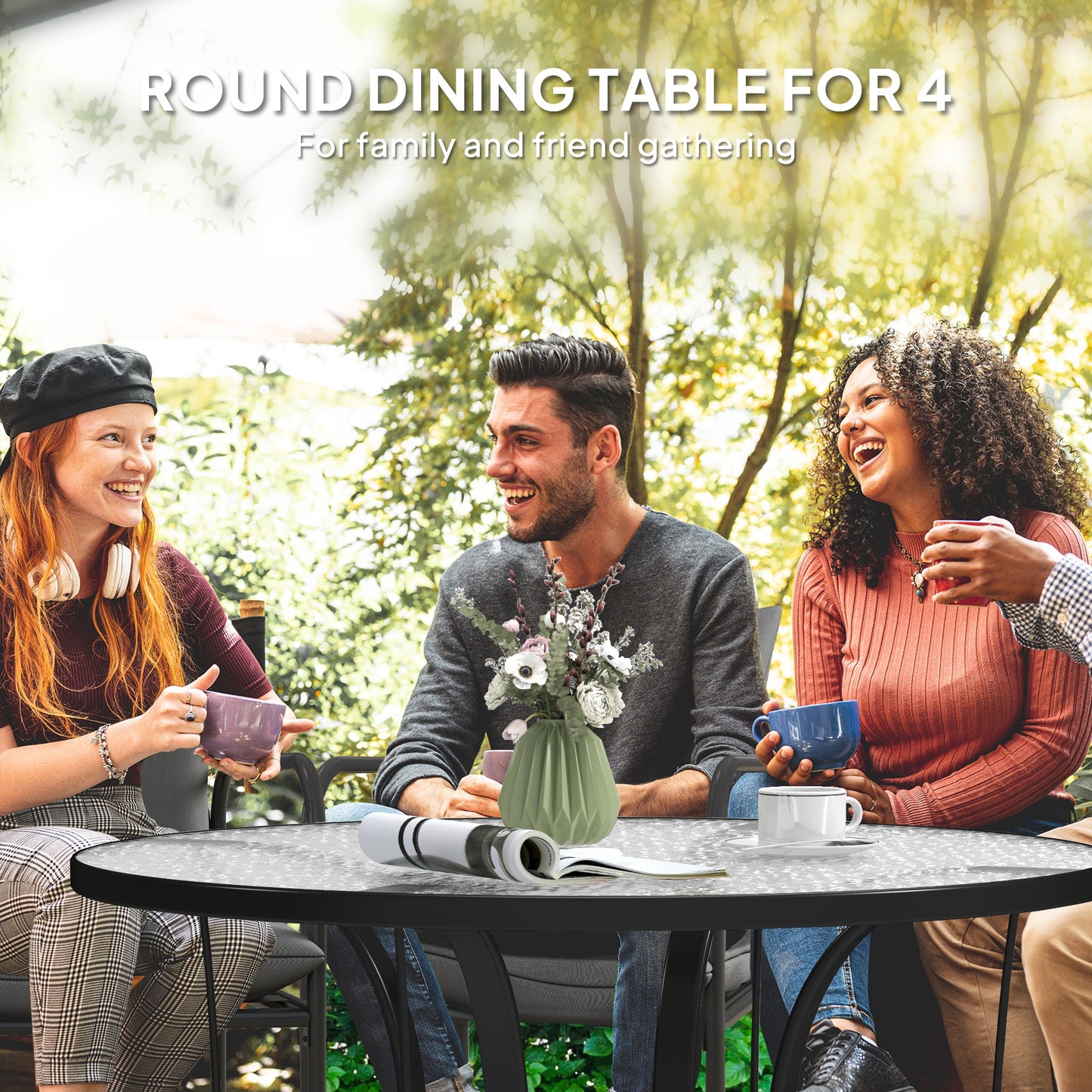 Outdoor Dining Table with Parasol Hole, Round, 96.5 x 96.5 x 71 cm