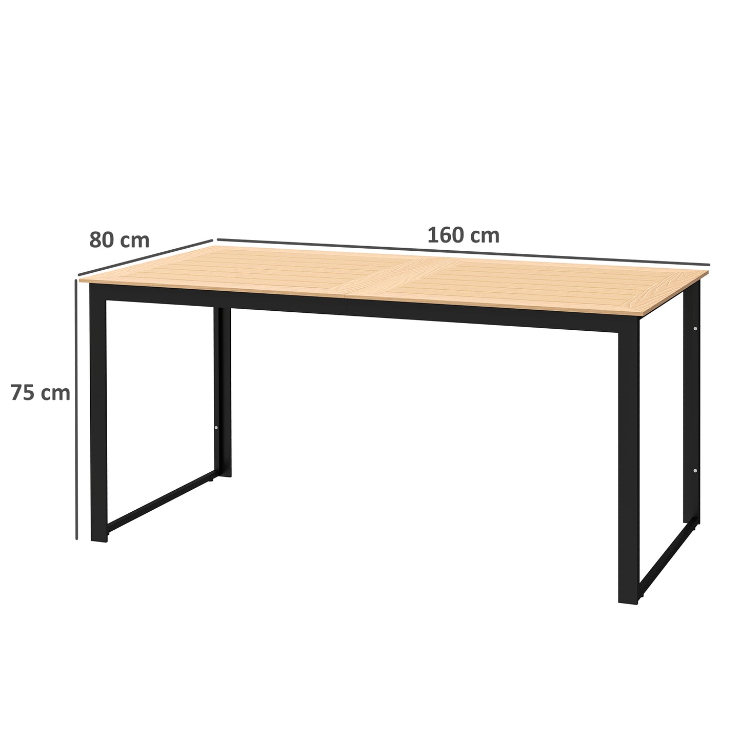 Garden Table for 6 People with Slatted Table Top, Metal Frame, Teak