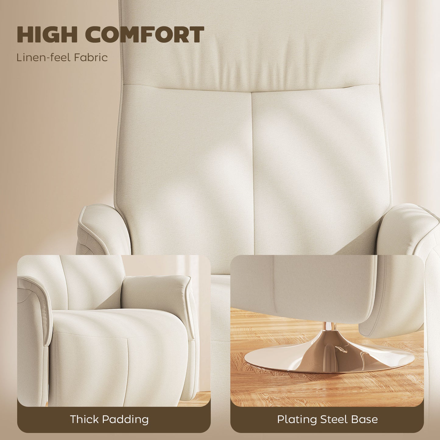 HOMCOM Massage Reclining Chair with Adjustable Backrest, Cream White