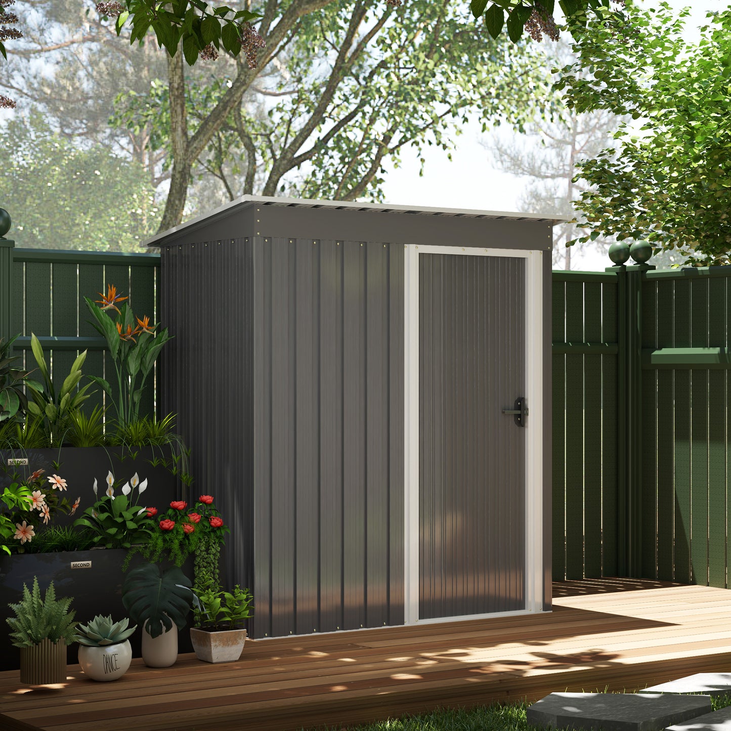 5 x 3ft Garden Storage Shed Sliding Door Sloped Roof Tool, Grey