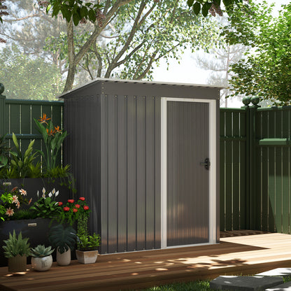 5 x 3ft Garden Storage Shed Sliding Door Sloped Roof Tool, Grey