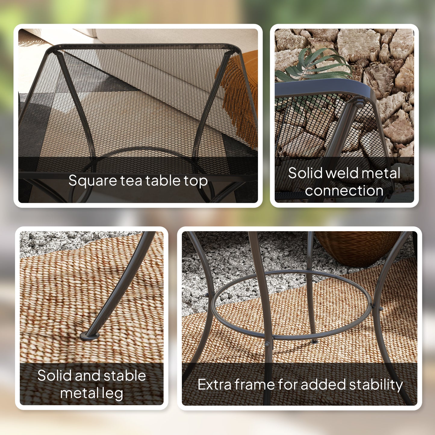 Outsunny 60 cm Square Metal table Outdoor Bistro Table Coffee Desk, Black