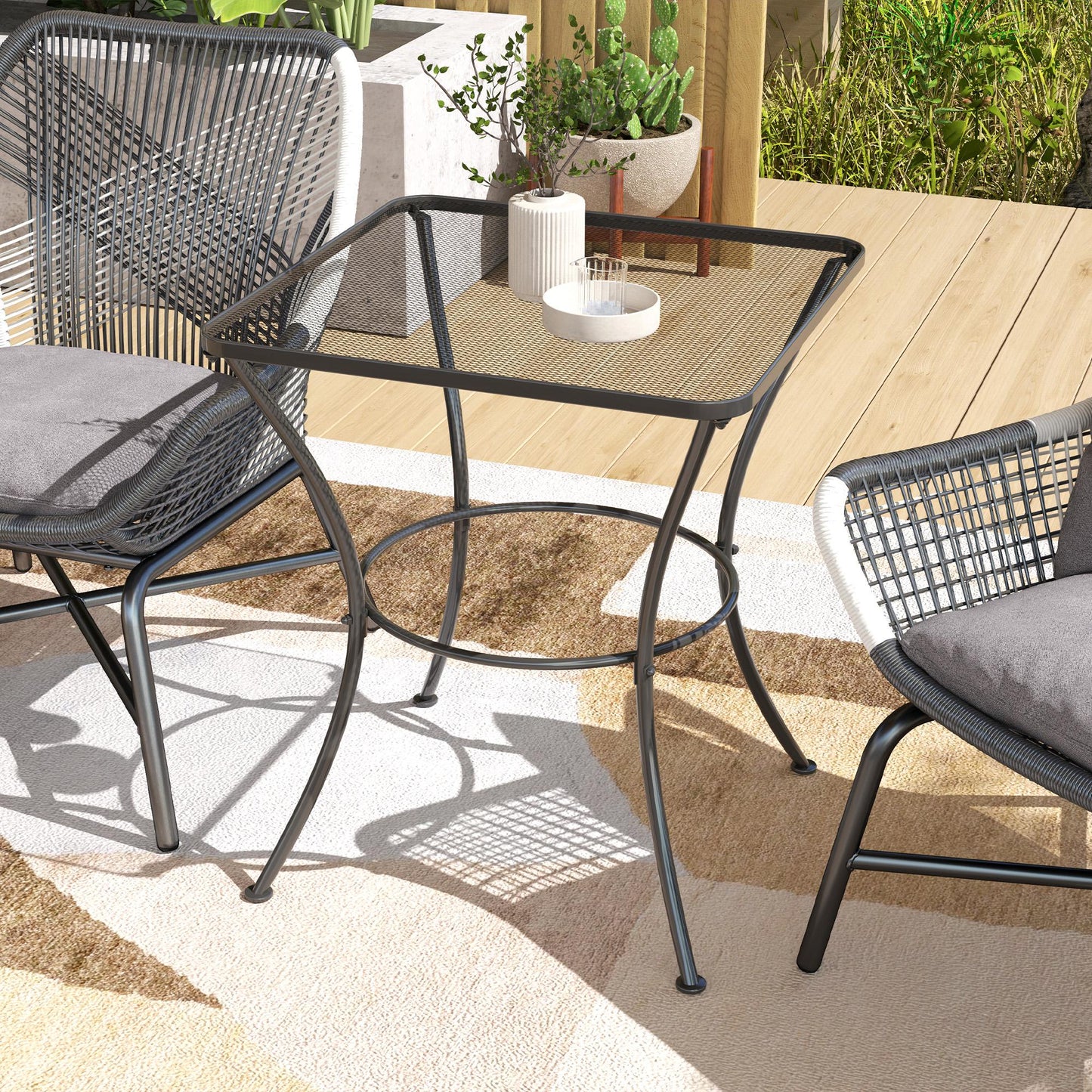 Outsunny 60 cm Square Metal table Outdoor Bistro Table Coffee Desk, Black