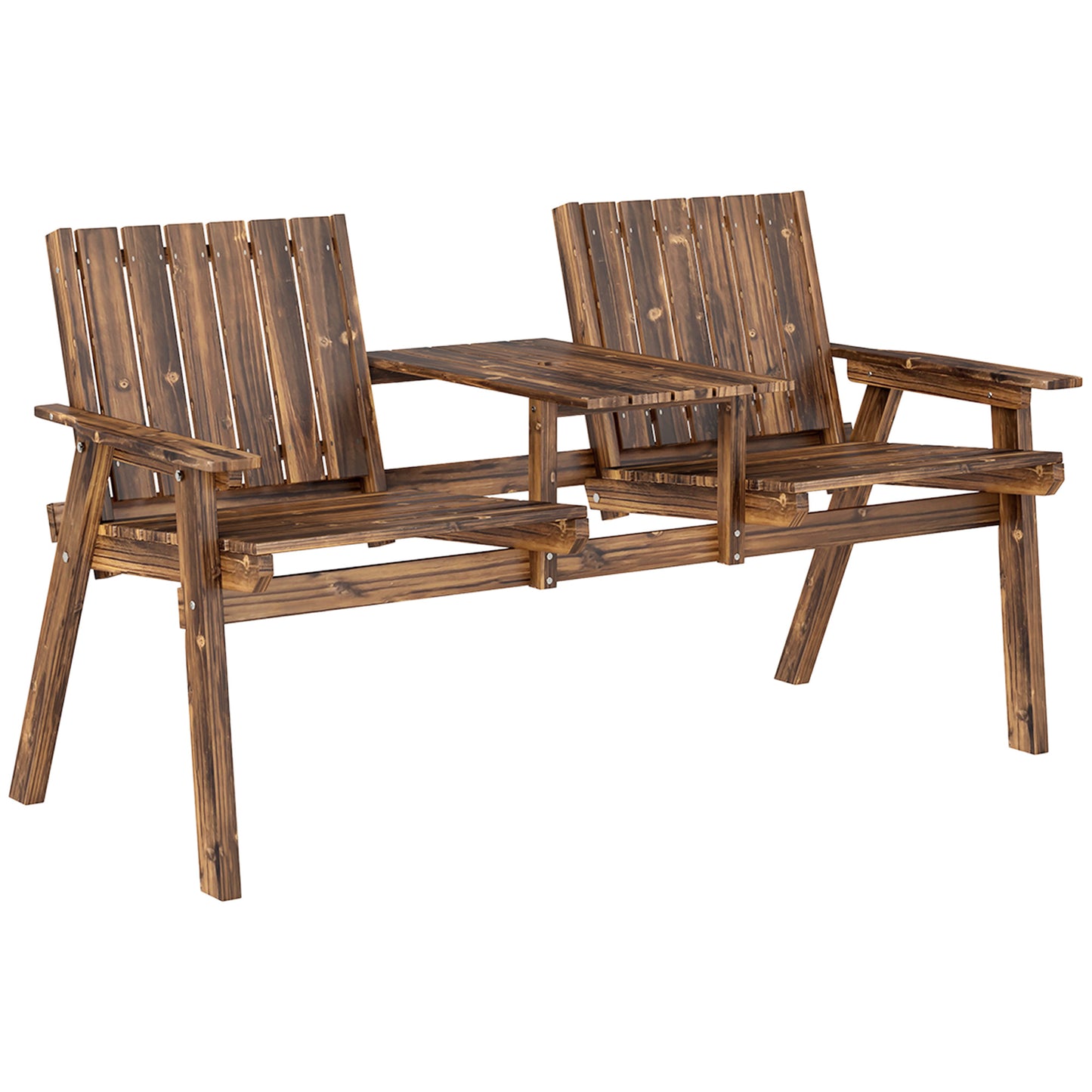 2-Seater Wooden Garden Bench with Armrest, Carbonised Finish