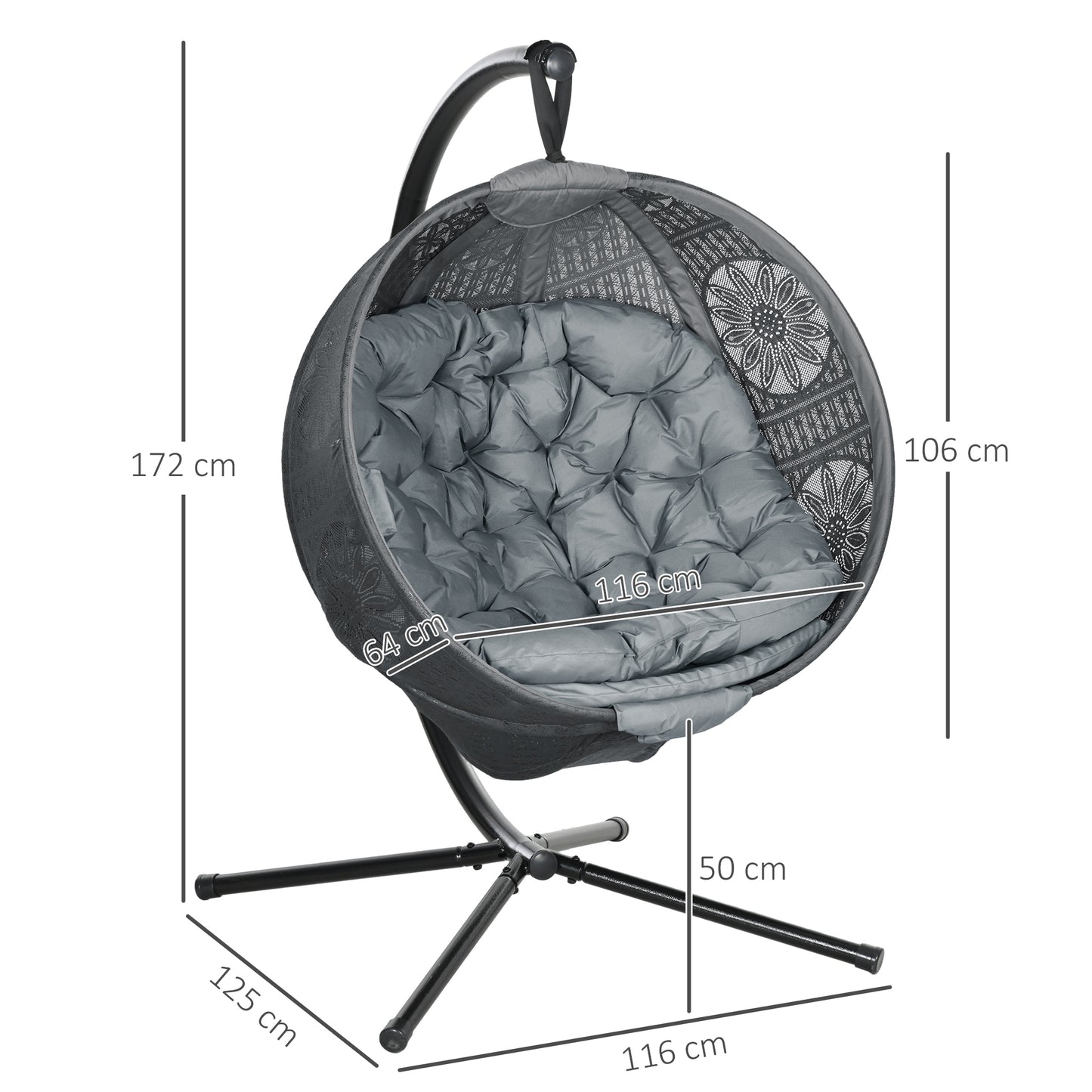 Outsunny Hanging Swing Chair w/ Metal Stand & Side Pocket, Charcoal Grey