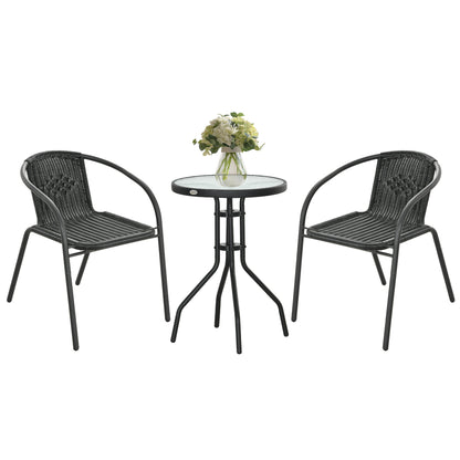 Garden Furniture Set with 2 Stackable Chairs, Black 3 Pieces