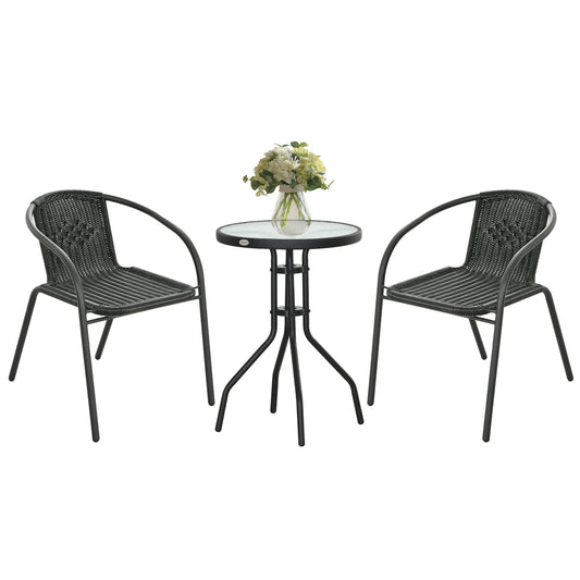 Garden Furniture Set with 2 Stackable Chairs, Black 3 Pieces