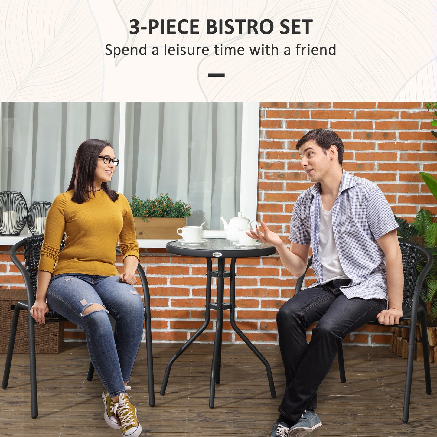 Garden Furniture Set with 2 Stackable Chairs, Black 3 Pieces