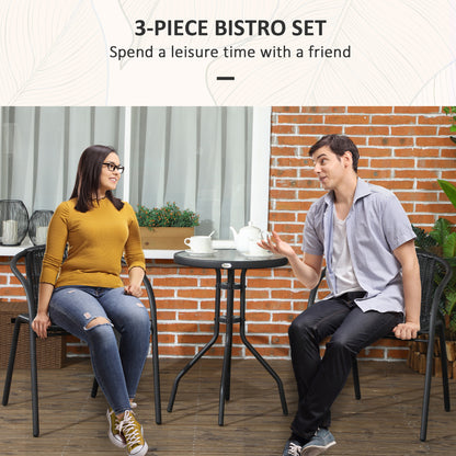 Garden Furniture Set with 2 Stackable Chairs, Black 3 Pieces