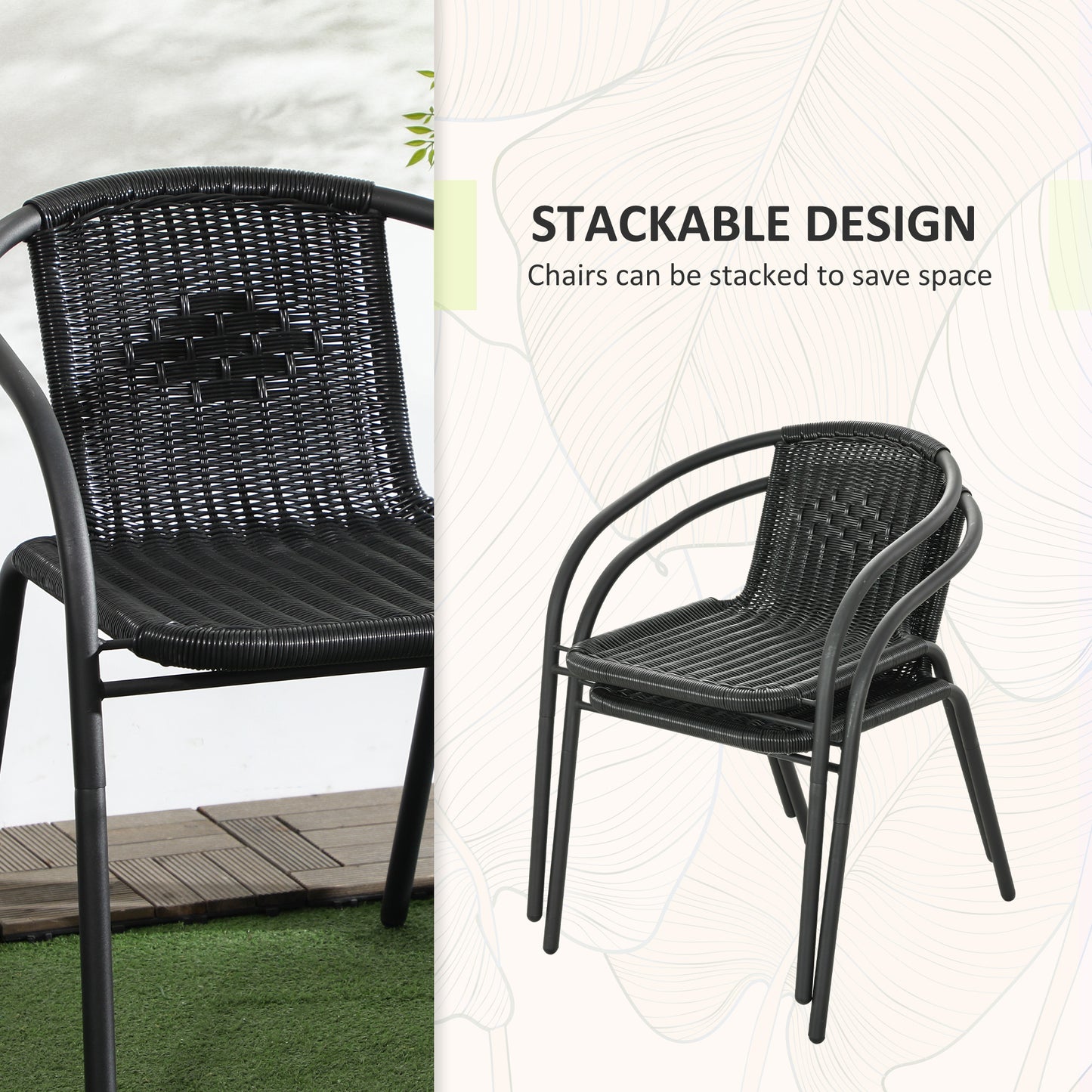 Garden Furniture Set with 2 Stackable Chairs, Black 3 Pieces