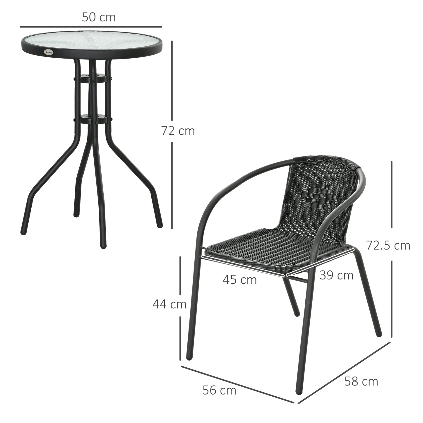 Garden Furniture Set with 2 Stackable Chairs, Black 3 Pieces
