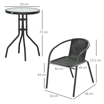 Garden Furniture Set with 2 Stackable Chairs, Black 3 Pieces