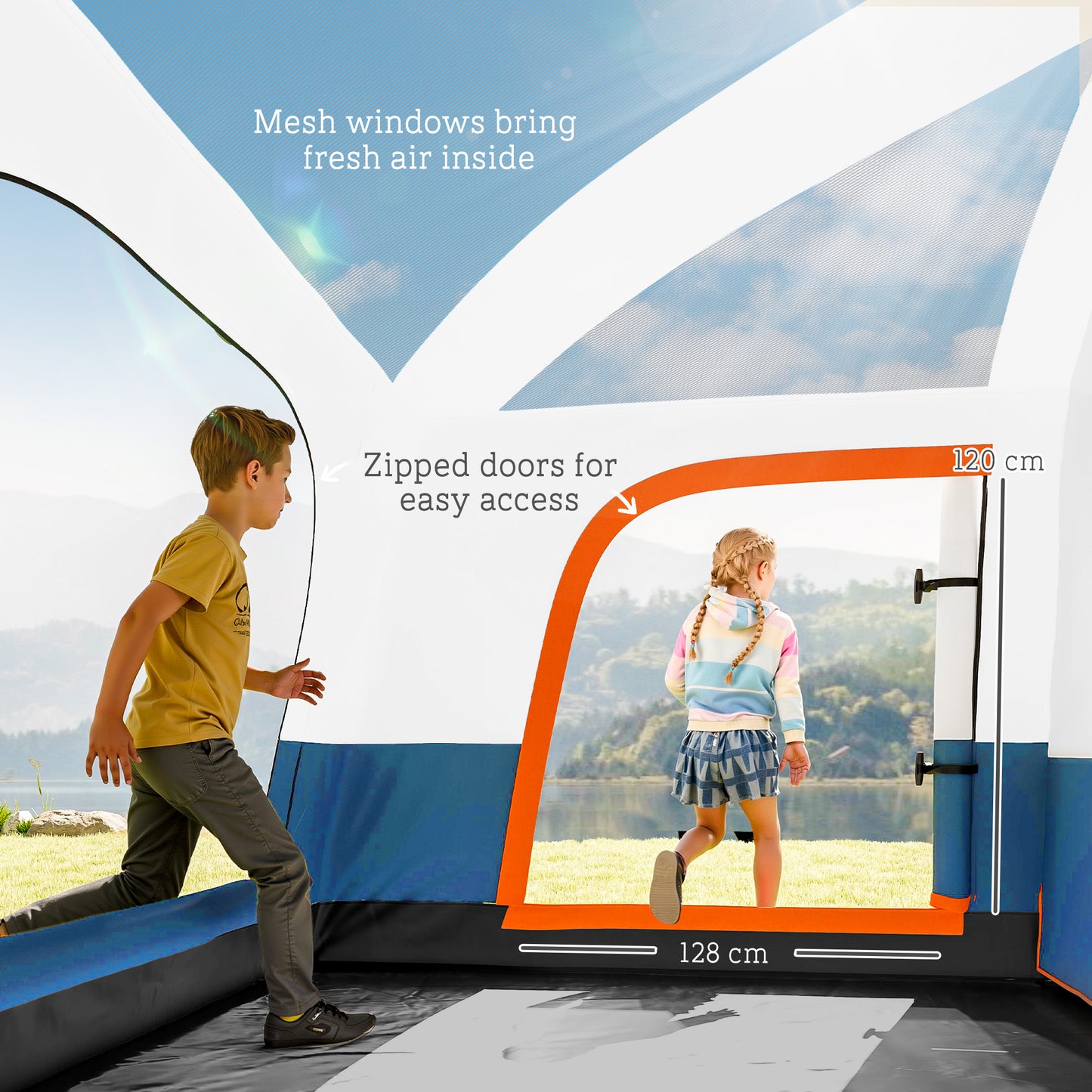 Camping Tent with 2 Bedroom, 3000mm Waterproof, Blue 4-6 Man