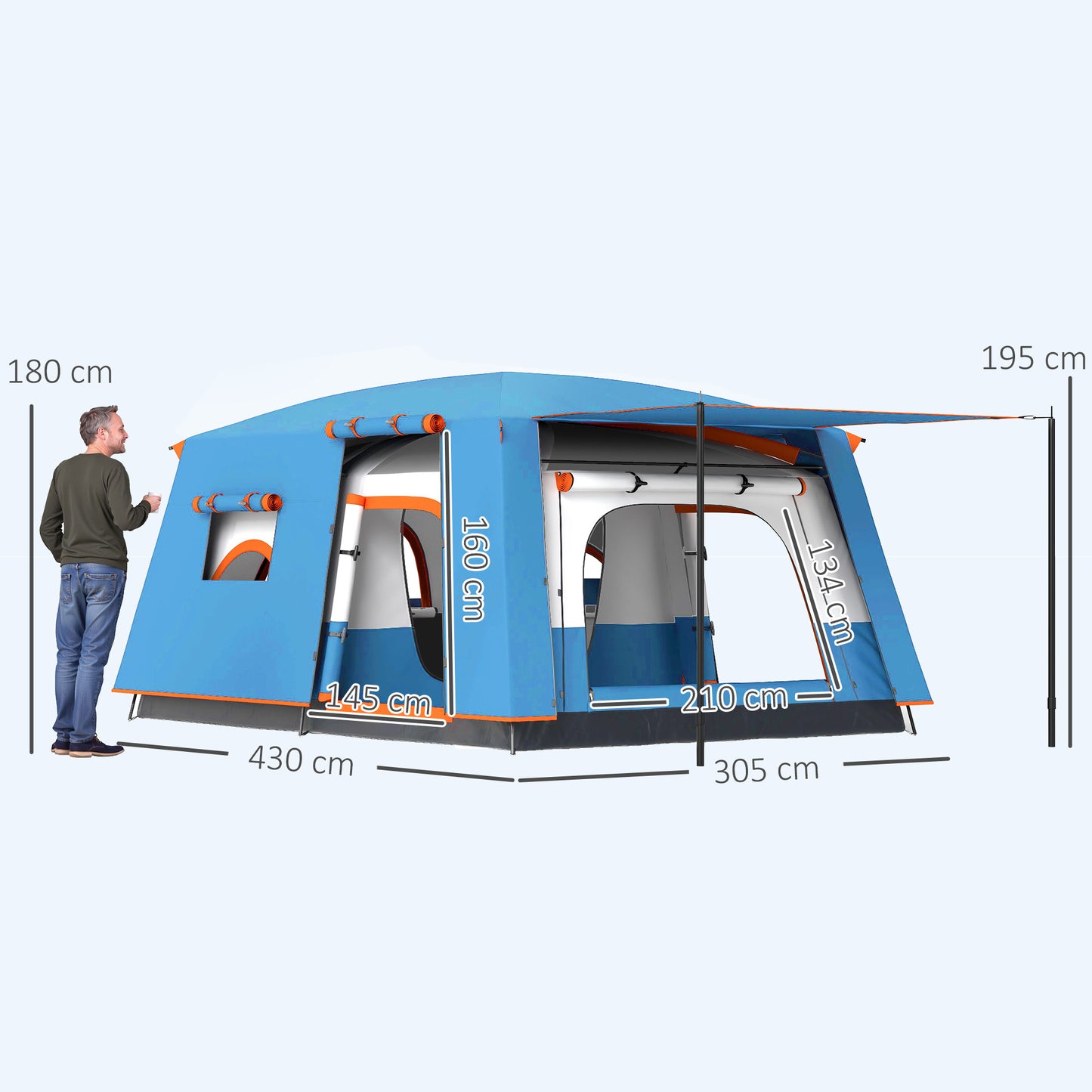 Camping Tent with 2 Bedroom, 3000mm Waterproof, Blue 4-6 Man