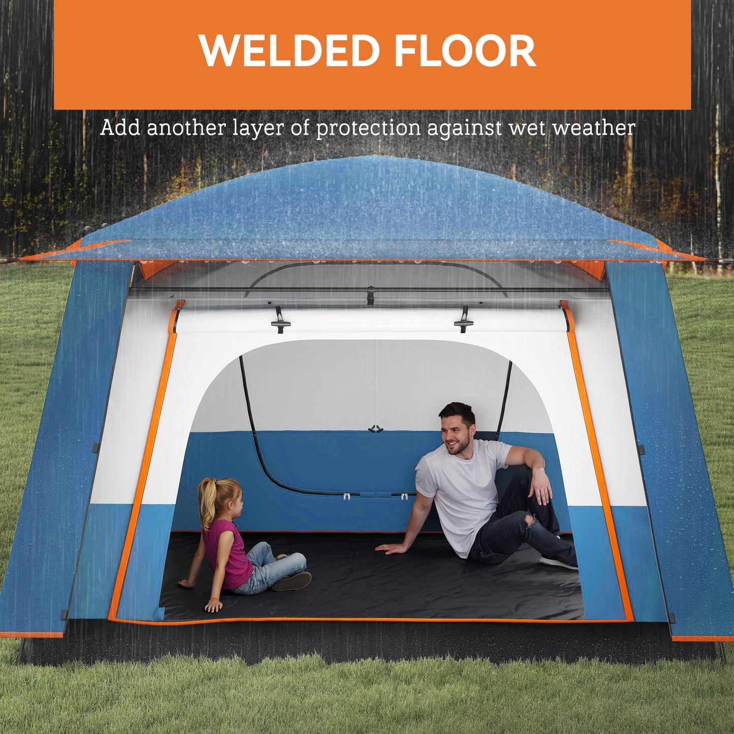 Camping Tent with 2 Bedroom, 3000mm Waterproof, Blue 4-6 Man