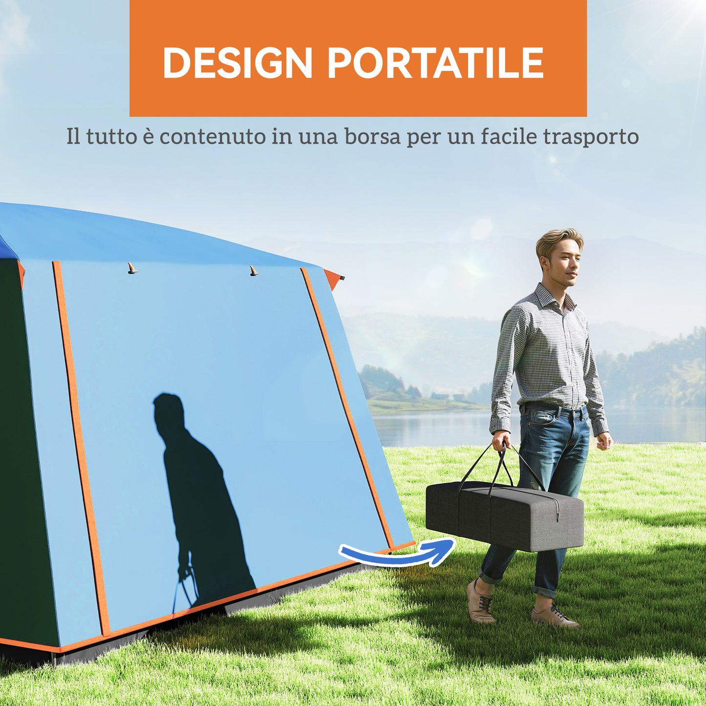 Camping Tent with 2 Bedroom, 3000mm Waterproof, Blue 4-6 Man