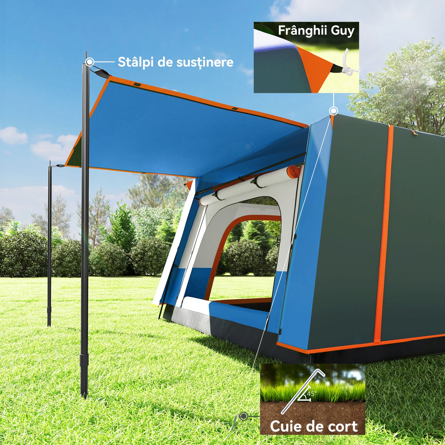 Camping Tent with 2 Bedroom, 3000mm Waterproof, Blue 4-6 Man