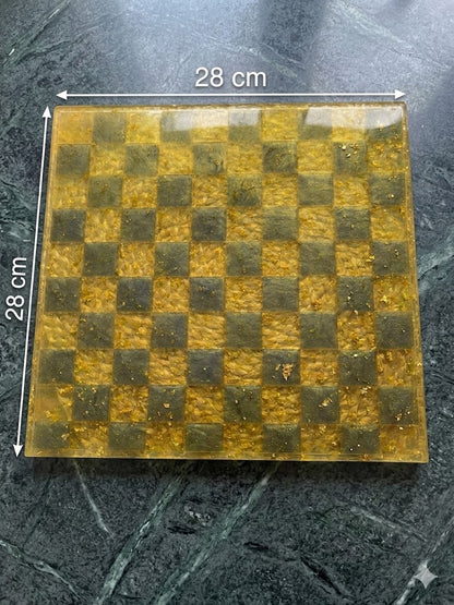 Handmade Gold & Black Resin Chess Board Set