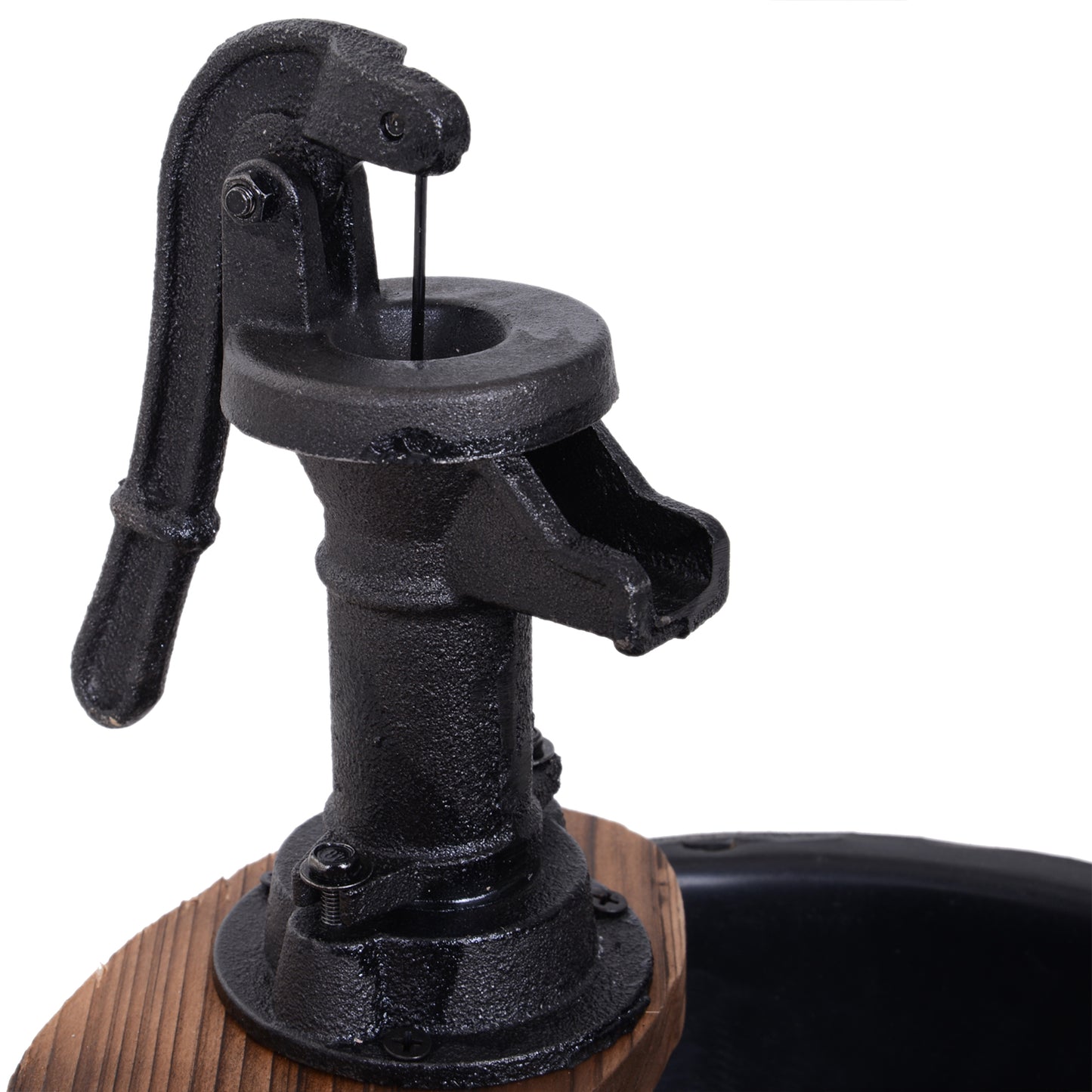 Wood Barrel Pump Garden Fountain Water Feature Flower Planter Stand New