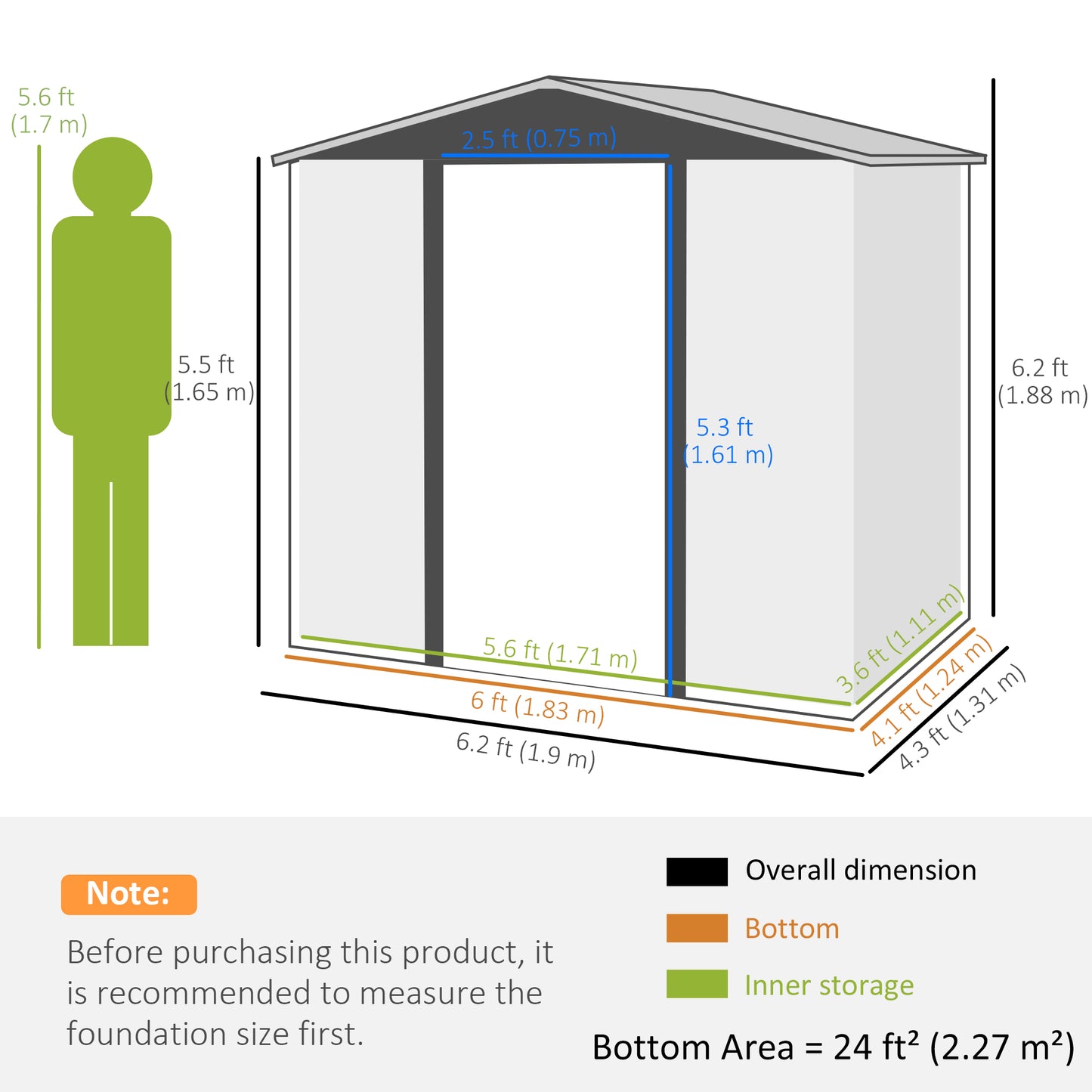 6.2 x 4.3ft Garden Metal Shed with Vent for Garden, Patio, Oak
