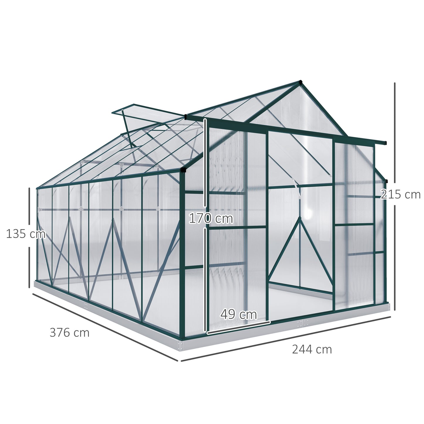 8x12ft Polycarbonate Walk-in Greenhouse Outdoor Double Sliding Door