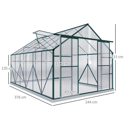 8x12ft Polycarbonate Walk-in Greenhouse Outdoor Double Sliding Door