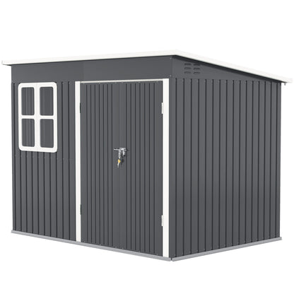 8.5 x 6ft Galvanised Steel Garden Shed with Foundation Kit, Grey