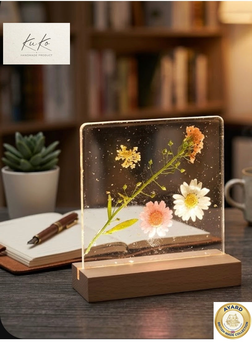 Night Light Floral Resin KuKo Handmade USB LED Wooden Lamp Gift AYard