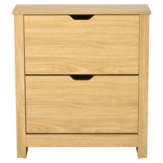 12-Shoe Storage Cabinet 4 Shelves 2 Drawers Tabletop 4 Legs Brown
