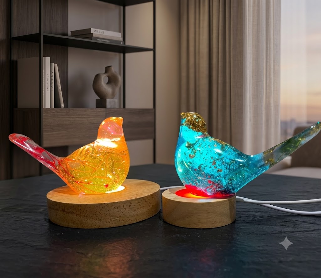 Lamp Table Gift Handmade KuKo Resin Bird Night Light Floral USB LED AYard