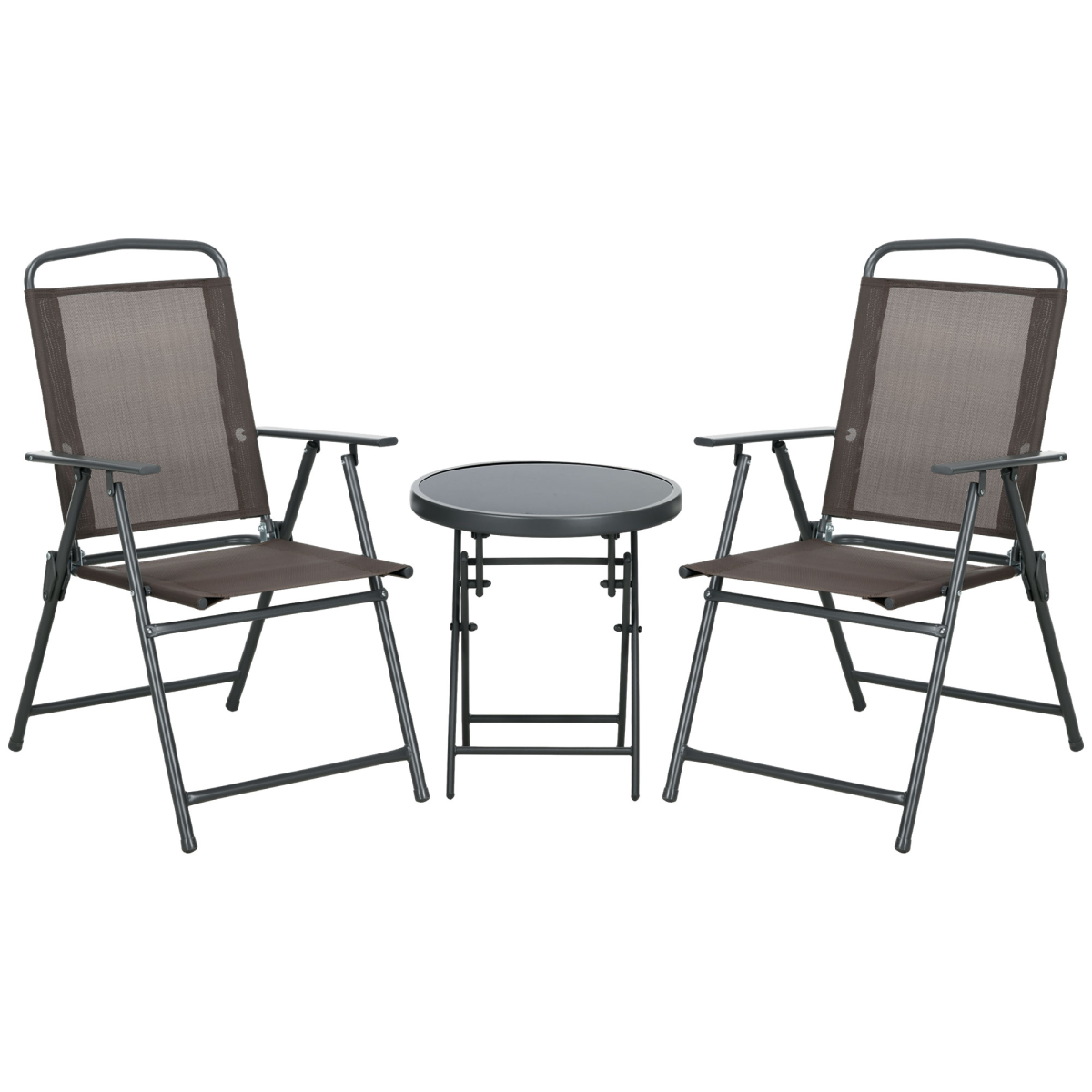 Patio Bistro Set Folding Chairs & Coffee Table for Balcony, Brown