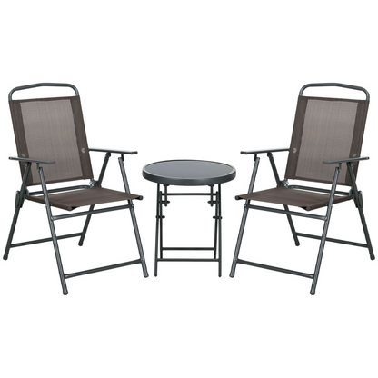 Patio Bistro Set Folding Chairs & Coffee Table for Balcony, Brown