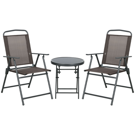 Patio Bistro Set Folding Chairs & Coffee Table for Balcony, Brown