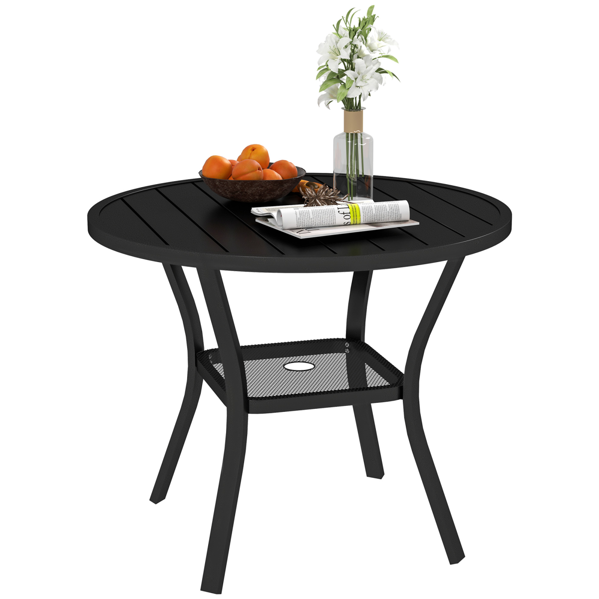 90 cm Garden Dining Table, Round Garden Table with Parasol Hole